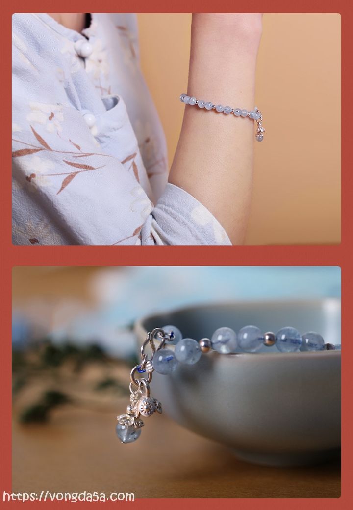 Lắc tay bạc đá aquamarine 6 ly tự nhiên cho nữ