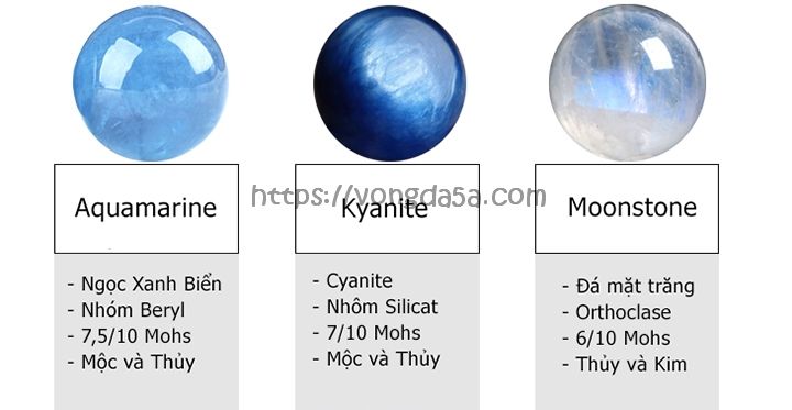 Vòng đá mặt trăng Moonstone mix Aquamarine và Kyanite